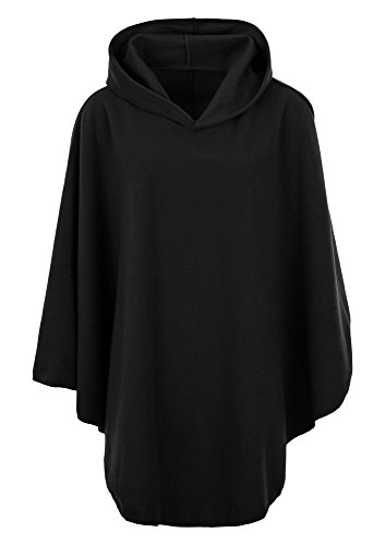 KK Fashion Lines Ladies Womens Fleece Poncho Capes Hooded Anti Pill Fleece Cosy Winter Warm (Black, One Size)