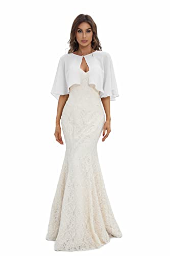 Keivvsh Capelets for women Chiffon Cape Shawls and Wraps for Evening Dress Wedding Capes Cover Up - White