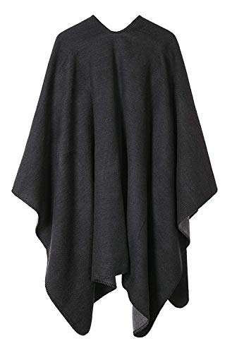 Womens Reversible Oversized Poncho Cape Blanket Shawl Cardigans (One Size, Black & Grey)