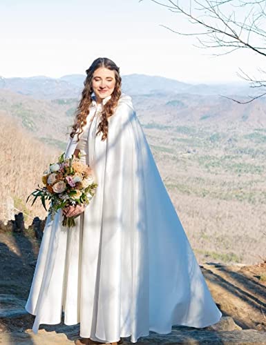 BAEAUTEICATE Wedding Cloak Cape with Hood Long Satin Poncho for Women Bride Maxi Unisex Medieval Coat Halloween Christmas Coaplay Costume Full Length (One Size, Light Ivory)