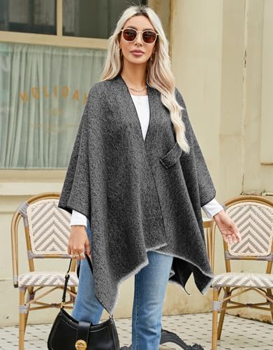 Danfiki Ponchos for Women Shawls Wraps Oversized Winter Warm Scarf Knitted Cape Wearable Blanket Long Cardigans Sweater Coats Christmas Birthday Gifts with tie