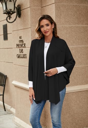 Danfiki Poncho for Women Knitted Shawls and Wraps Cross Front Cape Cashmere Feel Cardigan Multiway