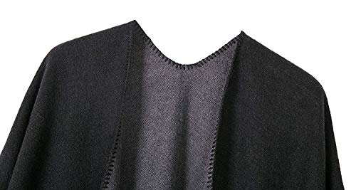 Womens Reversible Oversized Poncho Cape Blanket Shawl Cardigans (One Size, Black & Grey)