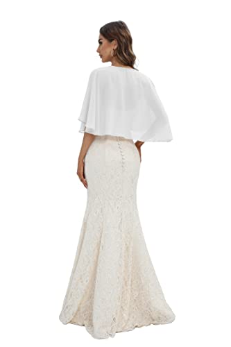 Keivvsh Capelets for women Chiffon Cape Shawls and Wraps for Evening Dress Wedding Capes Cover Up - White