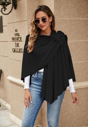 Danfiki Poncho for Women Knitted Shawls and Wraps Cross Front Cape Cashmere Feel Cardigan Multiway