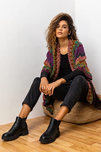 Roman Originals Winter Cape with Pockets for Women UK Ladies Aztec Print Shawl Cardigan Cardi Textured Longline Cover Up Knitted Throw Autumn Pull-On Boho Bohemian Casual - Multi - Size ONE