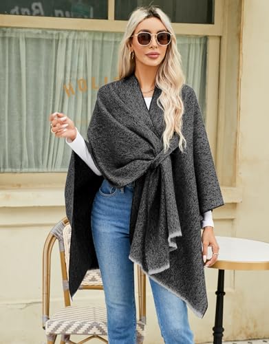 Danfiki Ponchos for Women Shawls Wraps Oversized Winter Warm Scarf Knitted Cape Wearable Blanket Long Cardigans Sweater Coats Christmas Birthday Gifts with tie