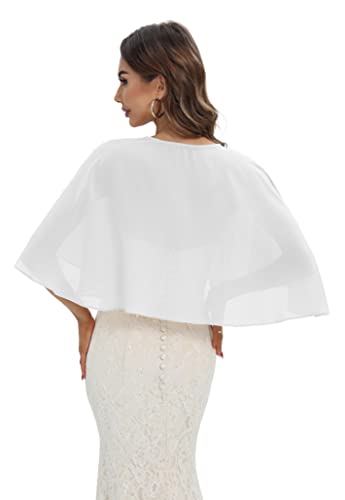 Keivvsh Capelets for women Chiffon Cape Shawls and Wraps for Evening Dress Wedding Capes Cover Up - White