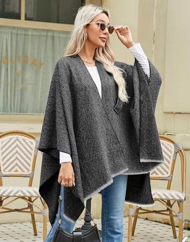 Danfiki Ponchos for Women Shawls Wraps Oversized Winter Warm Scarf Knitted Cape Wearable Blanket Long Cardigans Sweater Coats Christmas Birthday Gifts with tie
