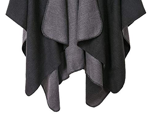Womens Reversible Oversized Poncho Cape Blanket Shawl Cardigans (One Size, Black & Grey)