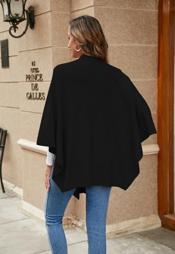 Danfiki Poncho for Women Knitted Shawls and Wraps Cross Front Cape Cashmere Feel Cardigan Multiway