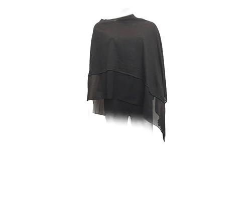 Ladies Poncho Lightweight Solid Sweater Cashmere Feel Shawl Cape Multiway Pullover Elegant Womens Tops (Black)