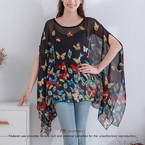 Max Hsuan Womens Ladies Baggy Oversize Plus Size Batwing Tunic Top Blouse Floral Chiffon Kaftan