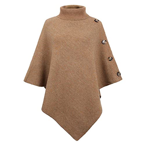 TBSCWYF Ladies Poncho High Collar Shawls with Buttons Elegant Knitted Cape for Women Womens Cape Shawl Wrap Long Knitted Sweater Folded Roll Neck Button Jumper Ladies Poncho Top One Size