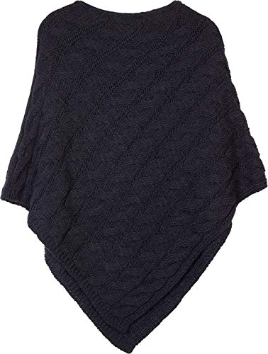 styleBREAKER Knitted Poncho with Plait Pattern, Round-Neck Knitted Poncho, coarse Knit, Ladies 08010040, Colour:Midnight-Blue/Dark Blue