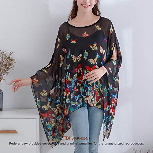 Max Hsuan Womens Ladies Baggy Oversize Plus Size Batwing Tunic Top Blouse Floral Chiffon Kaftan