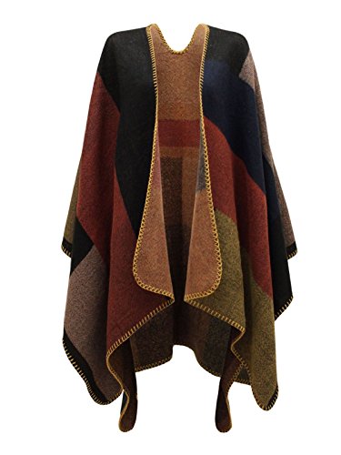 CHAOS THEORY WOMENS LADIES CHECKED KNITTED WINTER TARTAN CAPE STYLISHED PONCHO MUTI COLOUR ONE SIZE