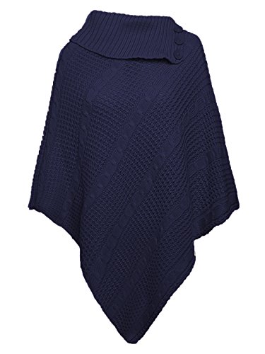 Zaif & Hari Woman Coller 3 Buttons Cape Shawl Wrap Long Knitted Sweater Jumper Ladies Poncho One Size 8-26 (One Size UK(8-26), Navy)