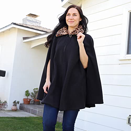 Poncho Blanket Women, Sherpa Fleece Cloak Coat, Soft Warm Snuggly Blanket Cape, Cozy Plush Wearable Blanket for Adult, Gift Idea Womens, Single layer/black