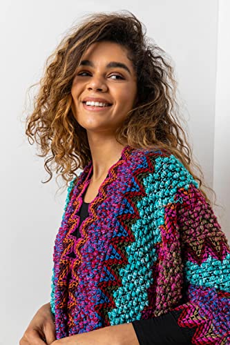 Roman Originals Winter Cape with Pockets for Women UK Ladies Aztec Print Shawl Cardigan Cardi Textured Longline Cover Up Knitted Throw Autumn Pull-On Boho Bohemian Casual - Magenta - Size ONE