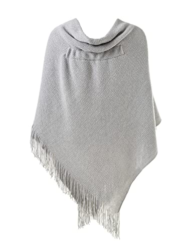 Ferand Women's Open Front Poncho Loose Fitting Fringed Cape Shawl for Autumn Winter 2023 - One Size - Grey