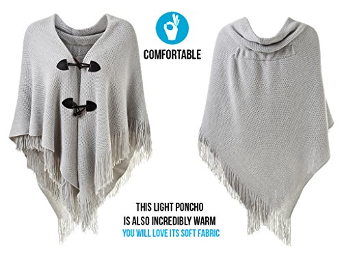 Ferand Women's Open Front Poncho Loose Fitting Fringed Cape Shawl for Autumn Winter 2023 - One Size - Grey