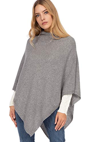 Marine Cashmere - Cashmere Blend Poncho for Women, Delicate and Soft Cashmere Yarn, Made in Italy (Grey)