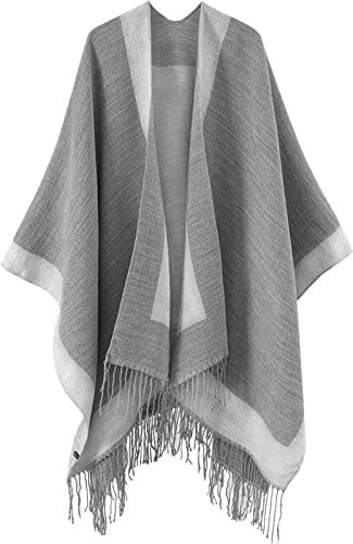 Lachi Women's Poncho Shawl Cape Cardigan Open Front, Light Gray, One Size