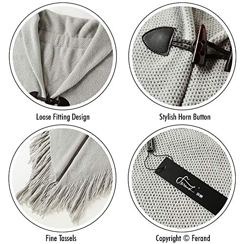 Ferand Women's Open Front Poncho Loose Fitting Fringed Cape Shawl for Autumn Winter 2023 - One Size - Grey