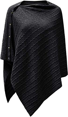 PULI Womens Cable Button Poncho Super Soft Shawls wrap