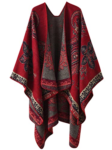 Comilaka Womens Printed Poncho Cape Oversized Shawl Wrap Open Front Cardigans Blanket Scarf Coat Warm Winter