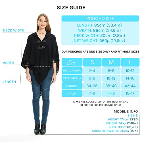 Ferand Women's Open Front Poncho Loose Fitting Fringed Cape Shawl for Autumn Winter 2023 - One Size - Grey