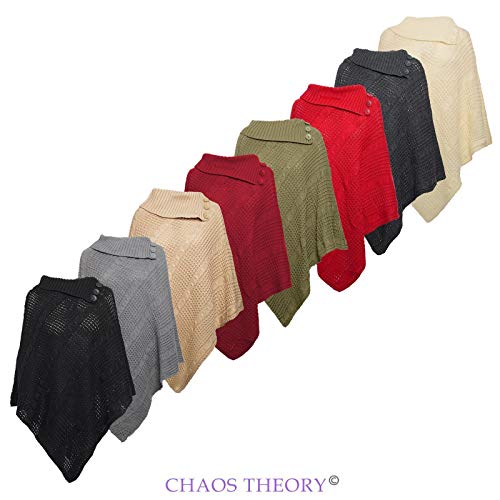 Zaif & Hari Woman Coller 3 Buttons Cape Shawl Wrap Long Knitted Sweater Jumper Ladies Poncho One Size 8-26 (One Size UK(8-26), Navy)