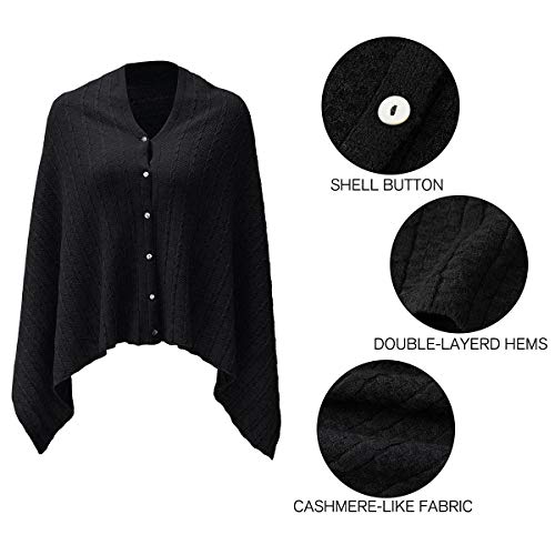 PULI Womens Cable Button Poncho Super Soft Shawls wrap