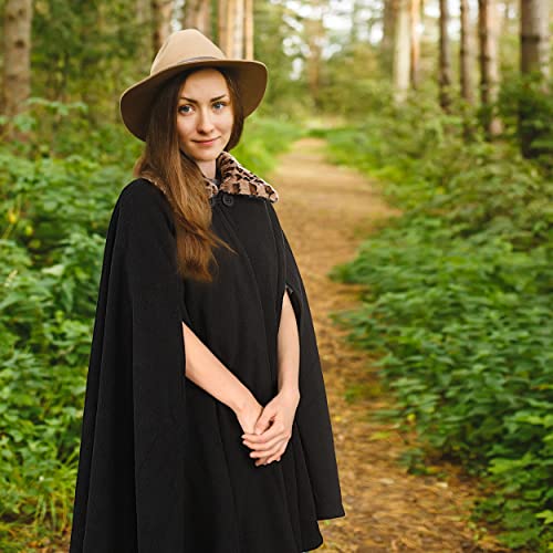 Poncho Blanket Women, Sherpa Fleece Cloak Coat, Soft Warm Snuggly Blanket Cape, Cozy Plush Wearable Blanket for Adult, Gift Idea Womens, Single layer/black