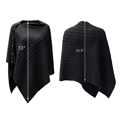 PULI Womens Cable Button Poncho Super Soft Shawls wrap