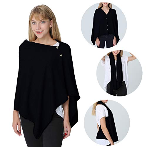 PULI Womens Cable Button Poncho Super Soft Shawls wrap