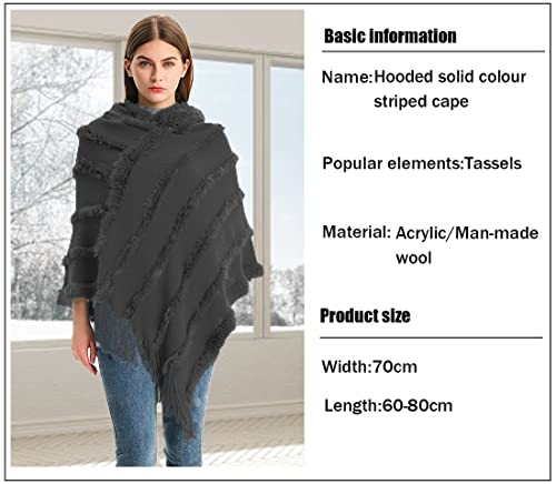 Rayson Womens Crochet Poncho with Fringe Soft Knitted Fluff Capes Solid Knitting Shawl Wrap Poncho Fringe Sweater Coats,Black