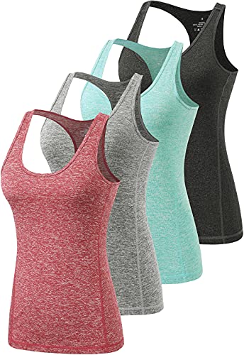 Ymmchy Workout Tank Tops for Women Racerback Vest Yoga Sleeveless Undershirt 4 Pack Black/LG/Gray/WR L