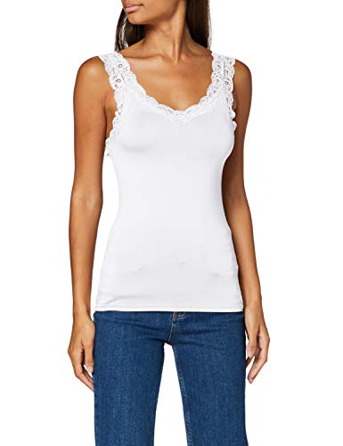 PIECES Women's PCBARBERA LACE TOP NOOS, Bright White, Large