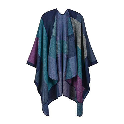QBSM Women's Shawl Wrap Poncho Ruana Capes Open Front Cardigan Blanket Wraps for Fall and Winter, Purple