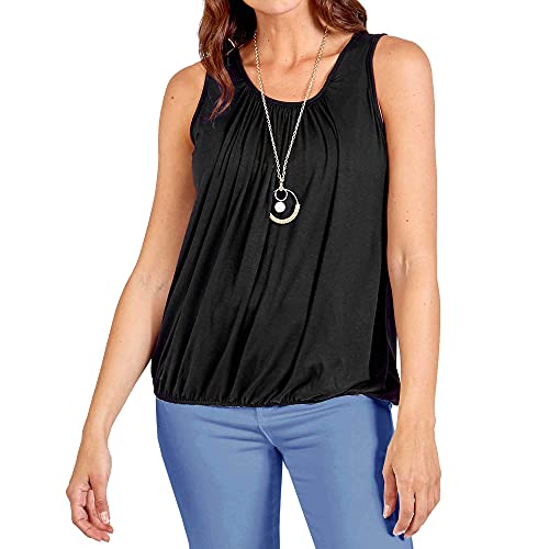 Women’s Ladies Vest Bubble Top Sleeveless Loose fit Round Scoop Elasticated Stretch Summer Jersey Multi Colors - Black 12-14