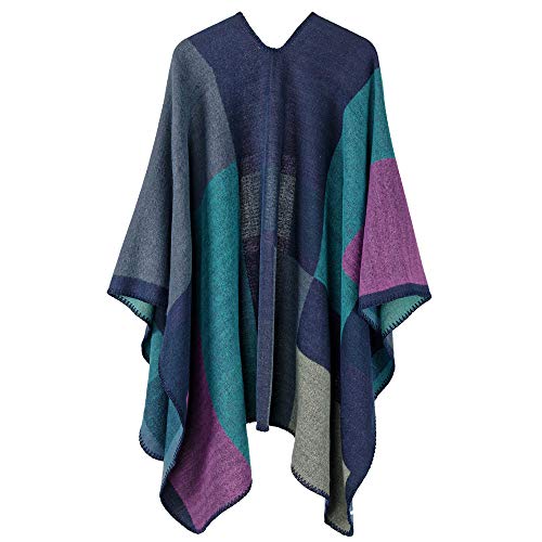QBSM Women's Shawl Wrap Poncho Ruana Capes Open Front Cardigan Blanket Wraps for Fall and Winter, Purple