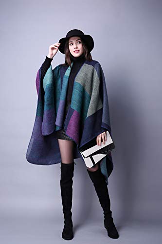 QBSM Women's Shawl Wrap Poncho Ruana Capes Open Front Cardigan Blanket Wraps for Fall and Winter, Purple