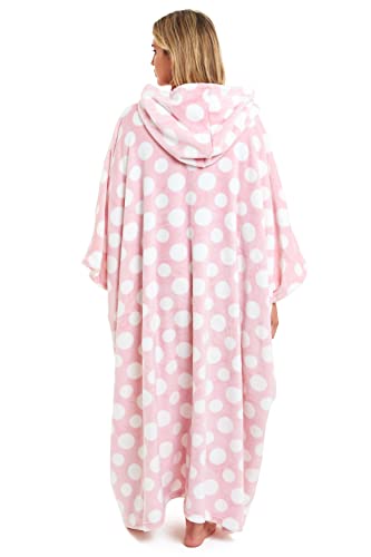 Daisy Dreamer Womens Hooded Poncho Designer Soft Fleece Lounge Wear Blanket Top One Size (Polka Dot Pink, One Size)