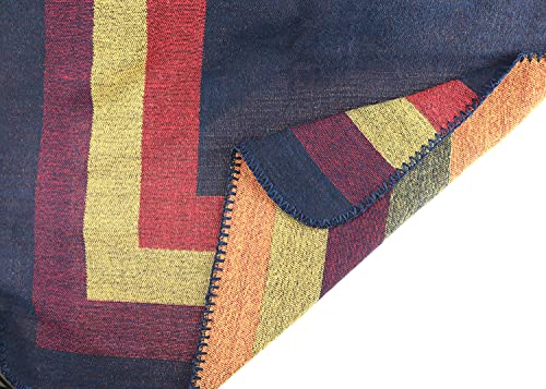 Shmily Girl - Womens Reversible Oversized Poncho Cape Blanket Shawl Cardigans (One Size, Stripe/Navy Blue)