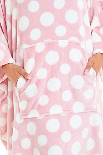 Daisy Dreamer Womens Hooded Poncho Designer Soft Fleece Lounge Wear Blanket Top One Size (Polka Dot Pink, One Size)