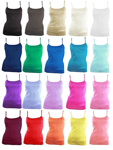 3X Pack of Ladies Plain Summer Strappy Vest Tops with Daisy Trim/UK 8-10 up to UK 18-20 (Medium - UK 12-14, Assorted Colours)