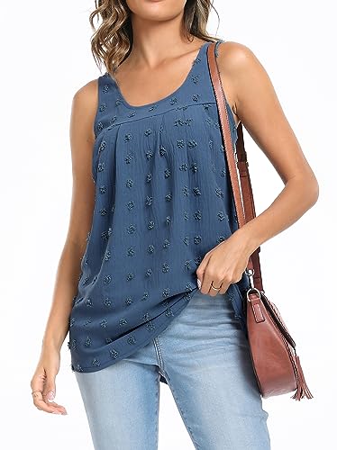 Sopesil Women's Vests, Square Neck Summer Chiffon Tank Top Loose Fit Blouses Ladies Sleeveless Pleated T-Shirts B-Dusty Blue,L