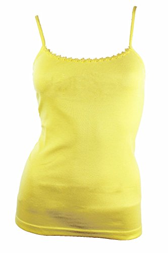 3X Pack of Ladies Plain Summer Strappy Vest Tops with Daisy Trim/UK 8-10 up to UK 18-20 (Medium - UK 12-14, Assorted Colours)